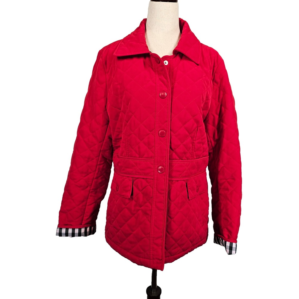 Esprit Womens Quilted Snap‎ Up Barn Coat Collared Front Pockets Red Size Medium